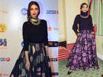 ​Try a high-neck sweater with an ethnic skirt