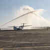 Article image for: 'Proving flight' of FlyBig Airlines lands in Indore, gets water <i class="tbold">cannon</i> salute