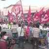 Left political parties stage a protest in Vijayawada in support of Bharat Bandh