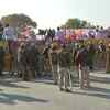 Security personnel put barricades near Jaisinghpur-Khera border (Rajasthan-Haryana)