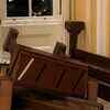 Flipped furniture and a broken window glass lie on the floor inside the US Capitol in Washington, DC