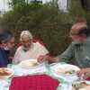 Finance minister Thomas Isaac having breakfast with his family at his official residence before leaving for the budget presentation