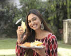 Actress Alisha Prajapati enjoys fafda-jalebi on Dussehra