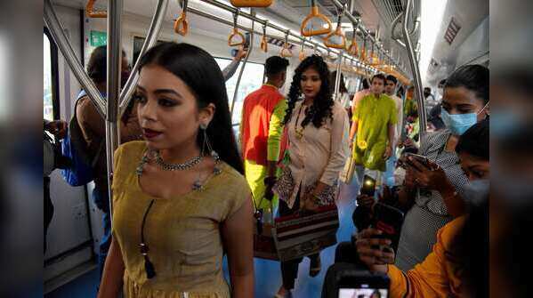 Fashion walk in a metro