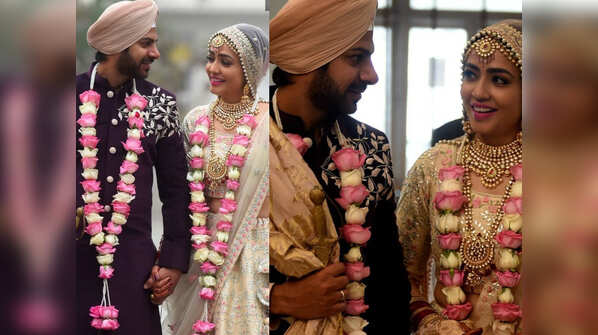 Bride and groom look
