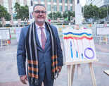 Art lovers attend an exhibition at Cyber Hub