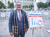 Art lovers attend an exhibition at Cyber Hub