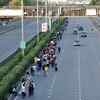 Exodus of migrant workers towards Delhi on Delhi-Jaipur Expressway.