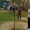 Voters follow physical distancing at polling station set up at Kamala Bari Junior Basic School, Majuli
