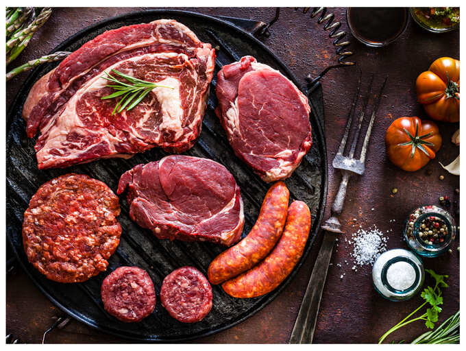 Meat on kitchen table