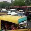 Traffic jam at Connaught Place, due to checking of vehicles by police, in view of Covid-induced lockdown