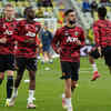 United players warming up before the big final