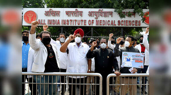 In response to the protest call, doctors gathered to raise their voices