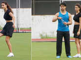 Lovebirds Disha Patani and Tiger Shroff chill on the football field; enjoy the game