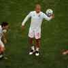 Spanish players off to their pre-match drills