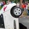 car got stuck after a road caved in Dwarka