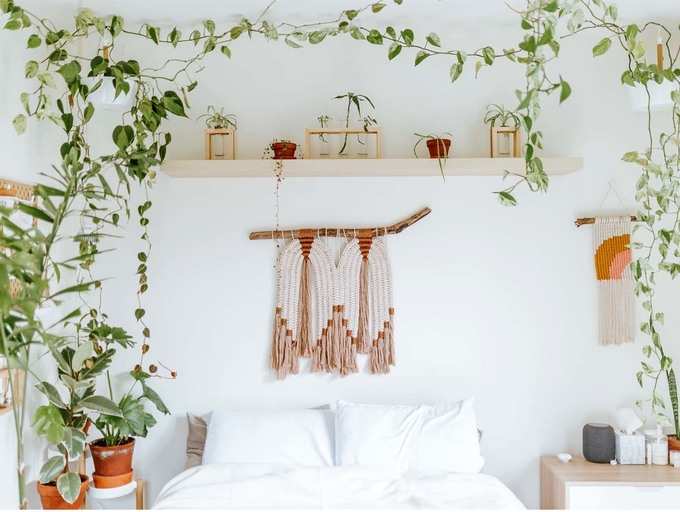 7 Ideas For Decorating A Bedroom With Plants Greenery The Times Of India - Artificial Leaves Decoration Ideas