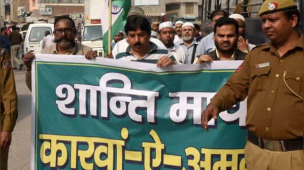 Local residents Brij puri take out a peace march after clashes over the citizenship law, in Northeast Delhi (Photo: BCCL)