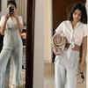 Playing with dungarees