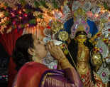Durga Puja being celebrated with religious fervour