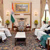 Visual of Congress delegation comprising of Mallikarjun Kharge, AK Antony, Ghulam Nabi Azad, Rahul Gandhi and Priyanka Gandhi Vadra in a meet with President Kovind at Rashtrapati Bhavan on Wednesday.