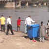 Delhi Pollution Control Committee has disallowed idol immersion in any public places including Yamuna river, for Durga Pooja etc; Visuals from ITO and Wazirabad ghats (ANI)