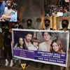 Fans gather outside Shah Rukh Khan's Mannat with his family photo amid Aryan Khan's case