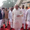 Union Home minister Amit Shah and Union minister Piyush Goyal arrive at the NDMC Convention Centre to attend the national executive meeting.