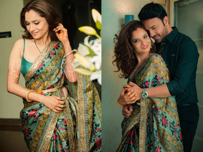 Ankita Lokhande Stuns in Organza Saree with Delicate Floral Prints: A Birthday Extravaganza