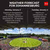 Weather threatened play on most days in Centurion, but Johannesburg seems a lot better. Here's the weather forecast for the day: