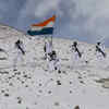 Indo-Tibetan Border Police (ITBP) personnel celebrate Republic Day at 15,000 feet altitude in -40 degree Celsius temperature in Ladakh.