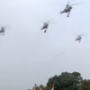 Four Mi-17V5 helicopters of the 155 Helicopter Unit flying in a wineglass formation at Republic Day parade