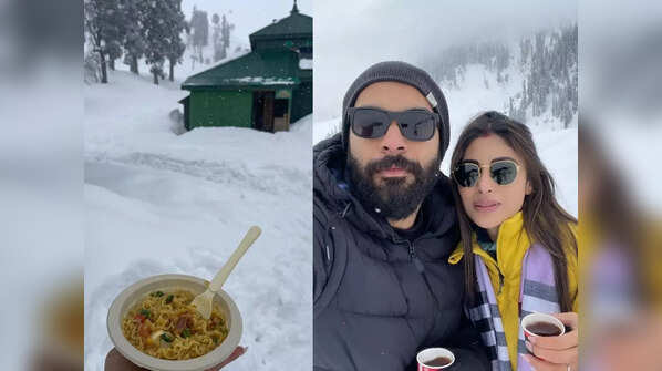 Enjoying hot maggie in the cold weather
