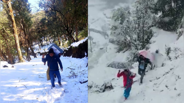 Poll officials brave harsh weather to reach booths