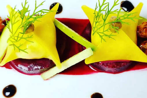 Pumpkin Ravioli with Goat's Curd and Beetroot