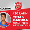 Tejas Baroka sold to Rajasthan Royals for Rs 20 lakh