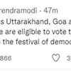 Polling will be held across Uttarakhand, Goa and in parts of Uttar Pradesh. I call upon all those who are eligible to vote today to do so in record numbers and strengthen the festival of democracy: Prime Minister Narendra Modi
