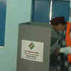 Uttarakhand CM and BJP candidate from Khatima, Pushkar Singh Dhami casts his vote at a polling booth in the constituency.