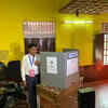 Chief minister Pramod Sawant and his wife Sulakshana cast their votes at government primary school, Kothambi