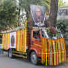 A truck arrives to carry Bappi Lahiri's mortal remains to the crematorium