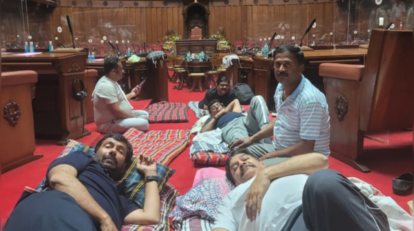 Photos: Congress holds day-and-night dharna in Karnataka assembly for KS Eshwarappa’s dismissal