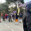 People waiting outside Bijli Pasi College polling station, Aashiyana to cast their votes in Lucknow