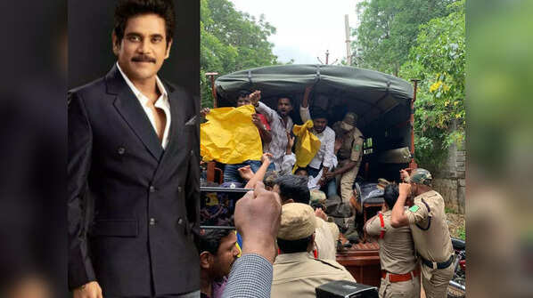 OU Students protesting outside Nagarjuna’s house