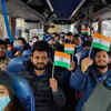 Batches of Indian students enter Hungary from the Ukrainian side at Zahony crossing, travelling onward to Budapest for return to India by Air India flight today. (ANI)