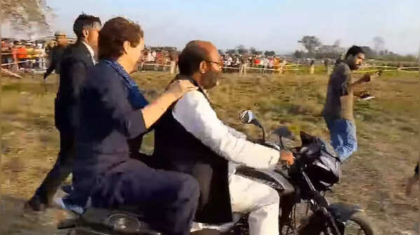 Priyanka Gandhi takes surprise bike ride in UP