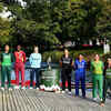 The captains and the trophy. Pic credit: ICC Cricket World Cup Twitter