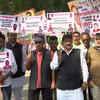 Congress workers protest against EVM in Delhi as the party trails in all five states as per the latest official trends