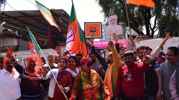 Photos of celebrations as BJP marching ahead in Uttarakhand