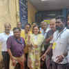 BJP's winning candidate Deviya Rane from Poriem assembly seat outside the counting centre