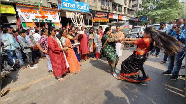 BJP workers celebrate party's win in assembly polls